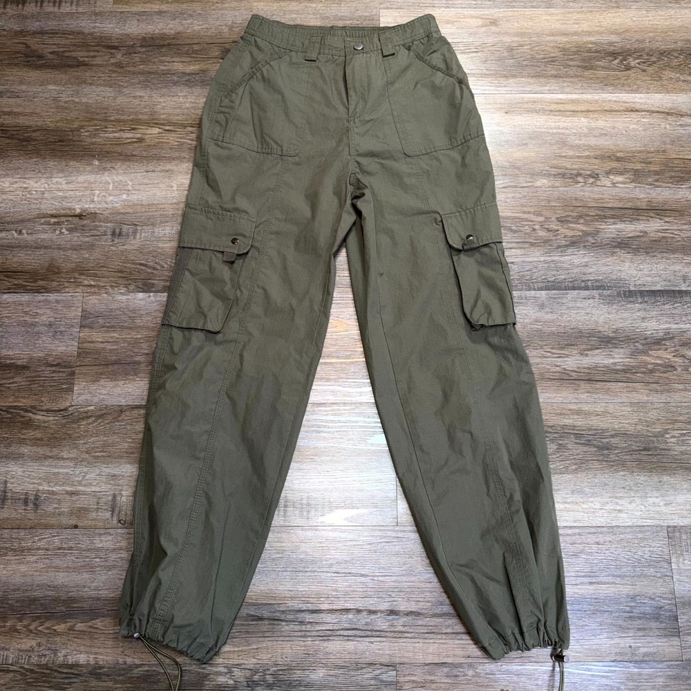 Orange Kiss Essentials Cargo Pants Womens Small Olive Green Bungee Cord Ankle